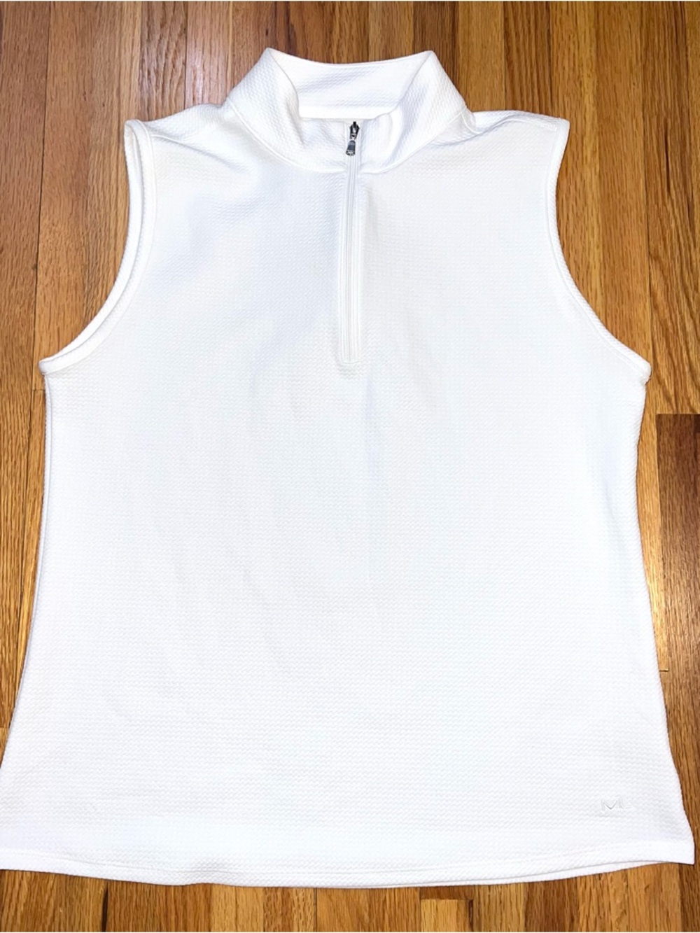 Maggie Lane Medium White Sleeveless Golf Polo Waffle Knit Pickleball Coastal - Picture 2 of 10